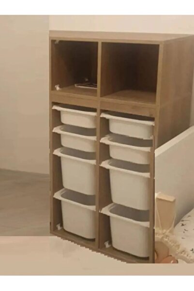 OYUNCAK DOLABI AHŞAP DESENLİ KİTAPLIKLI OYUNCAK SAKLAMA DOLABI KAAN3