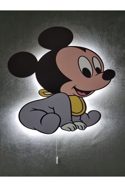 Genel Markalar Dekoratif Ahşap Baskılı Ledli Baby Mickey Mouse Çocuk Odası Ge...
