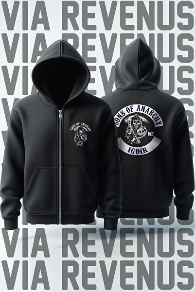 Vordevia Sons of Anarchy - Ζακέτα φούτερ με κουκούλα με φερμουάρ Unisex με στάμπα μπροστά και πίσω