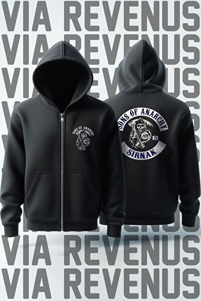 Vordevia Sons of Anarchy - Your City Front & Back Printed Unisex Biker Zippered Hooded Sweatshirt Cardigan