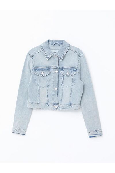 LC Waikiki Gömlek Yaka Crop Kadın Jean Ceket