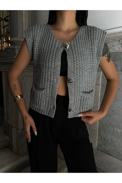 buqre's moda Trend Ribbed Knitwear Vest - Knitted Pocket Detail