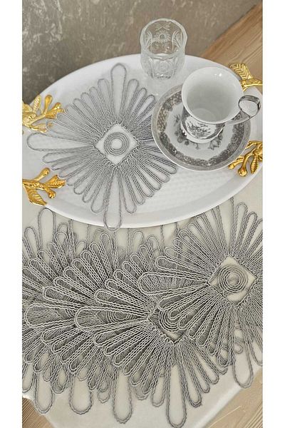 ZESA HOME Set of 6 Coffee Color Stylish Tulle Guipure Napkins