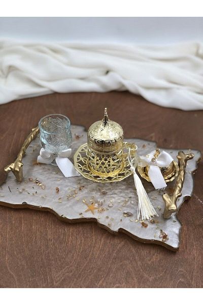 Masalsı Concept Epoxy Groom Tray Groom Cup Salted Coffee Cup Set
