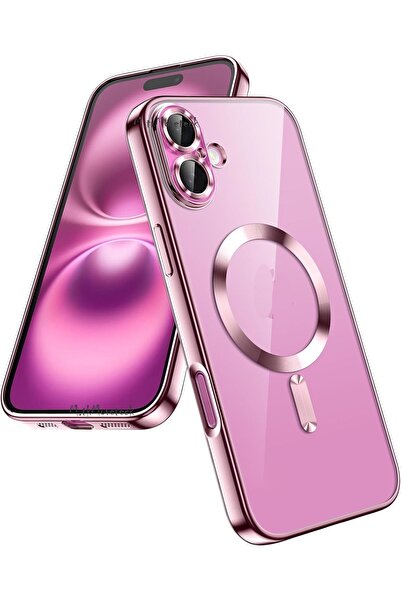 m.tk moveteck İphone 16 Plus Kılıf Tam Kamera Korumalı Magsafe Şarj Destekli Renkli Kenarlı Arkası Şeffaf Kapak