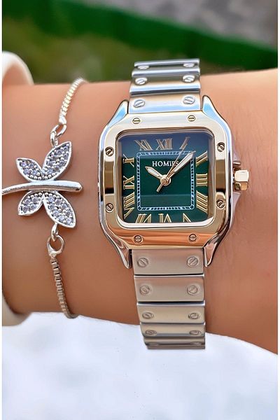 Homies Yellow Silver Colored Waterproof Women's Wristwatch and Bracelet Gift