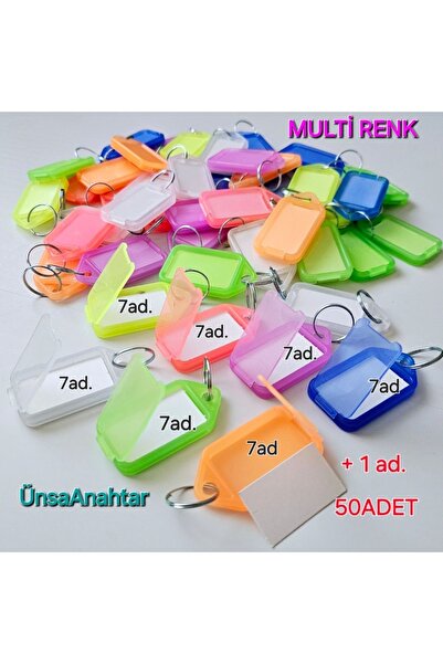 ÜNSA Anahtar 50x Plastik Kimlik Anahtarlık Yazı Yazmalık Halkalı Anahtarlık K...