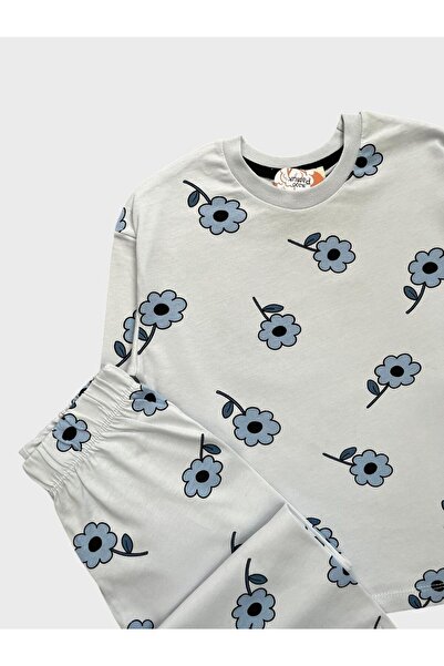 ALİŞ KİDS Kız Çocuk Pamuklu Mavi Çiçek Desenli Uzun Kollu Pijama Takımı