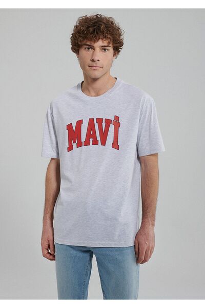 Mavi Logo Baskılı Gri Tişört Loose Fit / Bol Rahat Kesim 0611711-82498
