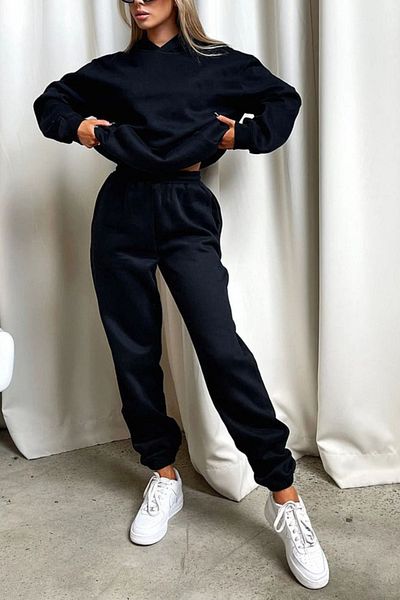ruNadeS Γυναικείο σετ φόρμας 3 νημάτων Oversize Elastic Leg Kangaroo Pocket - Sports