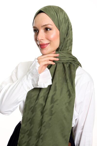 m moon scarf High Quality Khaki Silky Jacquard Shawl - Italian Stitching Houndstooth Pattern