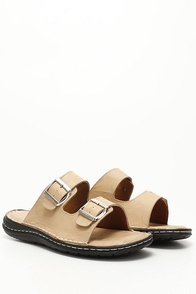 GÖNDERİ(R) Men's Beige Antique Genuine Leather Comfort Slippers