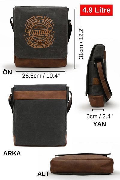 Old Cotton Cargo 7112 - Unisex Μαύρο Καφέ 14 ιντσών Laptop Cross Strap Daily Bag