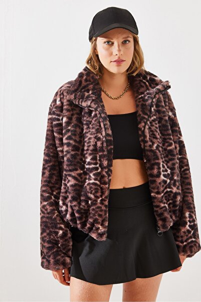 Bianco Lucci Dámský kabát z umělého kožichu s leopardím vzorem 2426 60251795