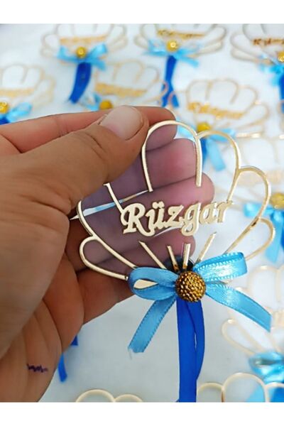 Elzem Ahşap Bebek ve Düğün Hatırası Kişiye Özel İstiridye Model Magnet 20 Adet