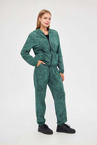 Avones Women's Acid Washing Effect Tie-Dye Pattern Zippered Front Skirt Sleeve Elastic Hoodie Set