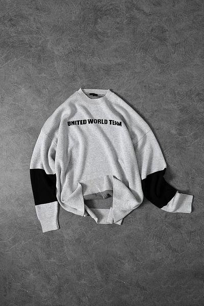 Slatra Men's Gray United World Team Crew Neck Oversize Sweater