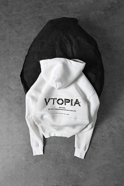 Slatra Men's White Vtopia Embroidered Hooded Oversize Sweatshirt