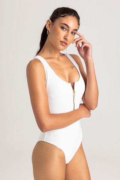 VULEVU ZIP DETAILED ONE PIECE WHITE
