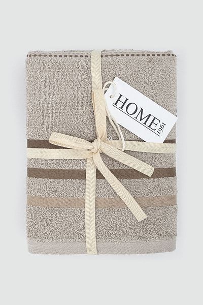 HOME 1961 100% Cotton Beige 2-Piece Towel Set - Striped & High Water Absorbent Hand/Face Towel 50X90 Cm- Raiz