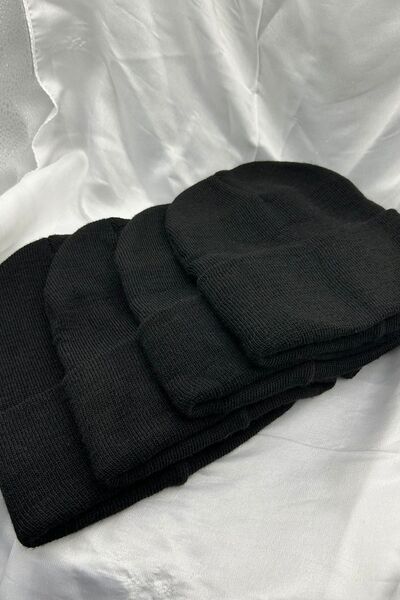 KISCHE 4 Pieces Unisex Men's Women's Stretchy Comfortable Winter Windproof Black Beanie