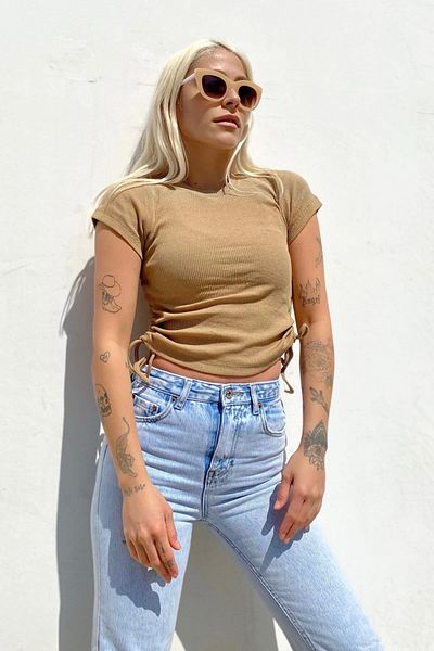 Swist Bluză crop cu mânecă scurtă Camel