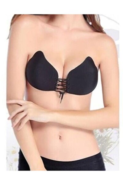 Cooqpoo Adeziv Mărimea 75-80-85-90 Culoare neagră Sutien push up cu fluture adunat în față