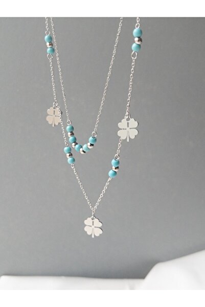 Siya Silver 316L Kararmaz Çelik Gümüş Renk 3'lü Yonca Tasarım Boncuklu İkili ...