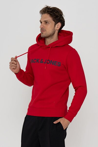 Jack & Jones Erkek Logo Baskili Kapüsonlu Sweatshirt - Deldrick