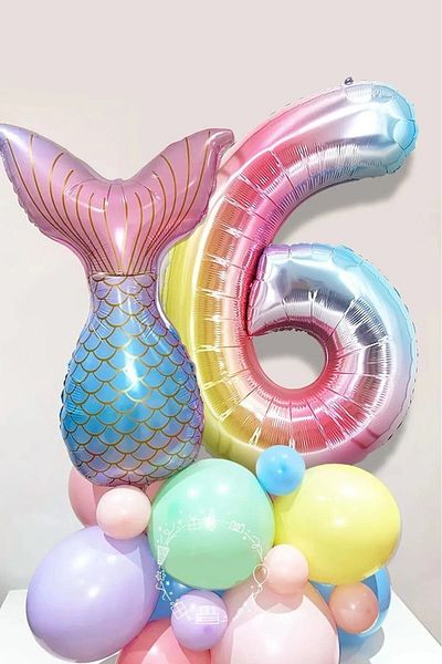 DÜVENCİ TİCARET Mermaid Number Tail Welcome Set with Balloons - Birthday Party Ornament