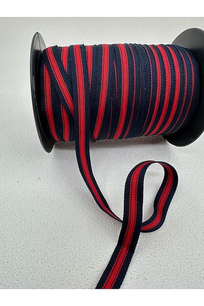 paşateks since 1995 şekil 5 Meters Colorful Striped Ribbon - 1.2 cm Navy/Red