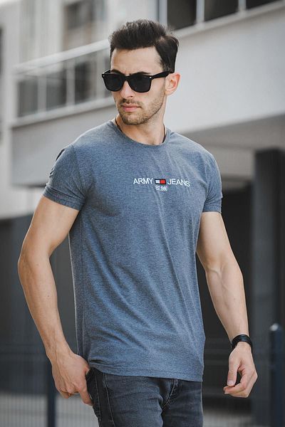 Oksit Ανδρικό μπλουζάκι Army Embroidered Slim Fit Slim Fit Lycra