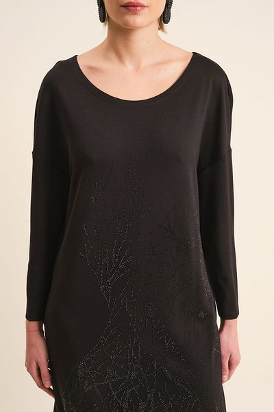 VERDA Plus Size Black Viscose Dress with Pockets and Stone Embroidery