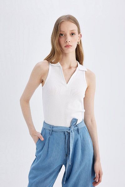 DeFacto Slim-Fit-Unterhemd mit Polokragen, weiß, gerippt, Y0324az24sm