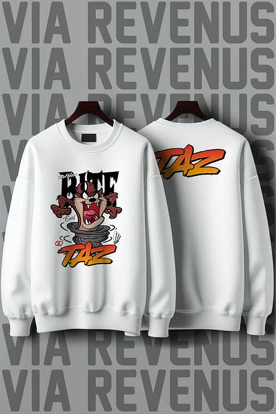 Vordevia Tasmanian Devil Front Back Printed 3 Thread Raster Wide Fit Sweatshirt