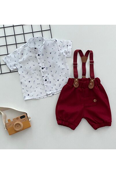 DERİNBEBE طقم شورت بأكمام قصيرة وياقة على شكل نظارات لأطفالنا المبتهجين باللو...