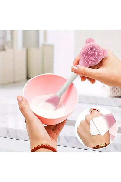ANI OFİS KIRTASİYE A K 2 in 1 Bear Shaped Silicone Face Mask & Cleansing Brush Double Sided Applicator