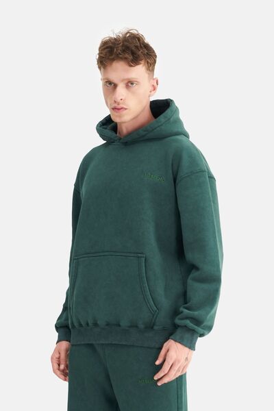 Mesfeno Ανδρικό φούτερ με κουκούλα με 3 κλωστές, εφέ που πλένεται, κεντημένο φούτερ