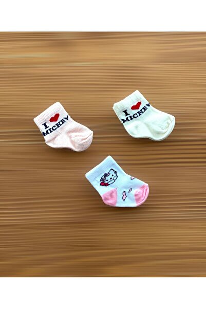 DERİNBEBE Neşeli Bebekler I Love Kalp Desenli Renkli Yeni Doğan Kız Çoraplar
