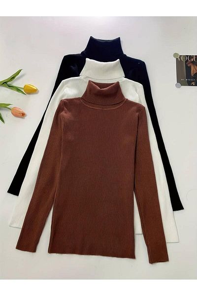BELİNDA Turtleneck Unisex Turtleneck Sweater 3-Piece Combination