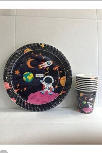 Uzay Astronot Temalı Karton Tabak Bardak Set 8 Kişilik