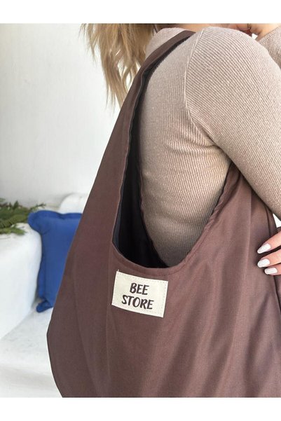 bee store Bitter Brown Baguette Bag with Velcro, Lined, Fabric Tote Bag, Women's Hand and Shoulder Bag