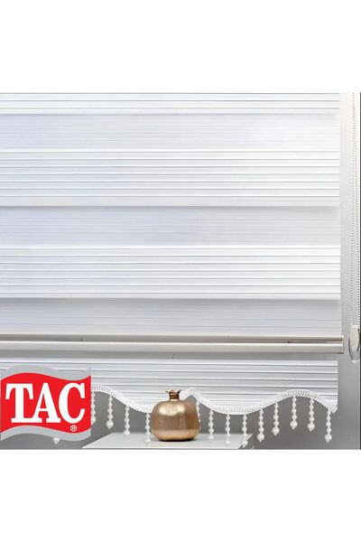 Taç Rüyaper Her Odaya Uygun Etek Dilimli Boncuklu Beyaz Pileli Zebra Perde