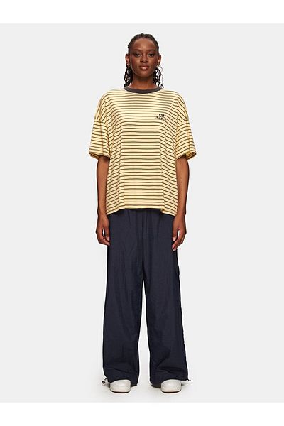 Ltb Tricou portocaliu cu mânecă scurtă, cu decolteu în formă de dungi