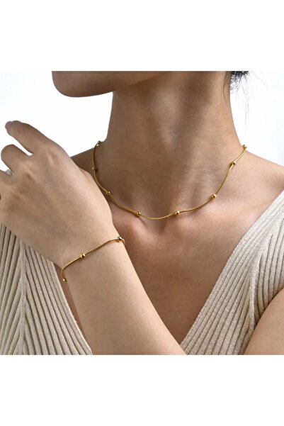 CAXBERN مجموعة قلادة وسوار من سلسلة دوريكا الفولاذية