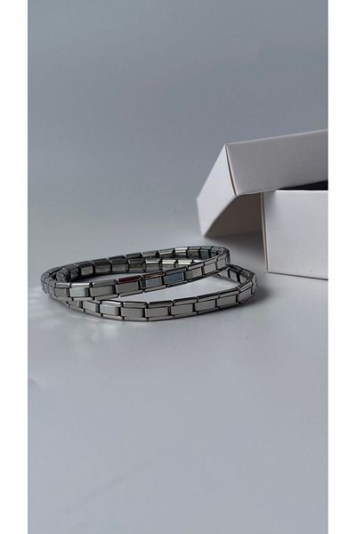 Aksesuar Italian Rubber Bracelet - Steel Fine Silver