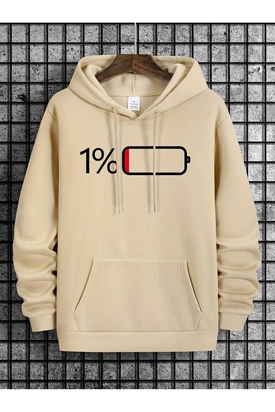Keywest Unisex 1% Energy Printed Oversize Χειμερινό φούτερ με κουκούλα 3 νημάτων 100% βαμβακερό φούτερ
