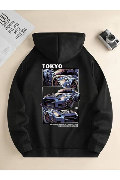 Machetta Tokyo GTR Printed Unisex Oversize φούτερ με κουκούλα - Χειμερινό φούτερ με κουκούλα 3 κλωστών 100% βαμβάκι