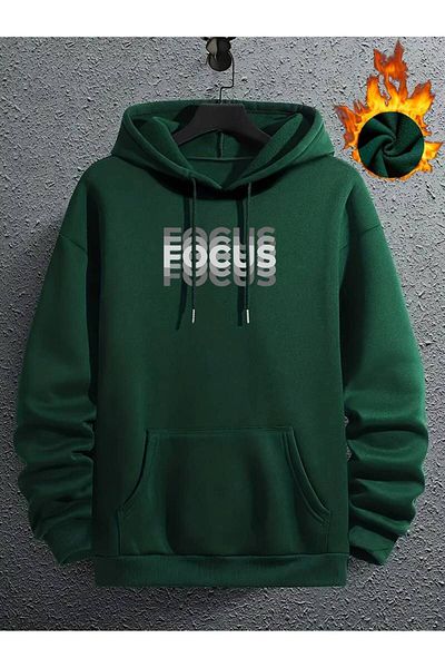 Keywest Unisex Focus Printed Oversize Winter 3 Thread Φούτερ με κουκούλα 100% βαμβάκι