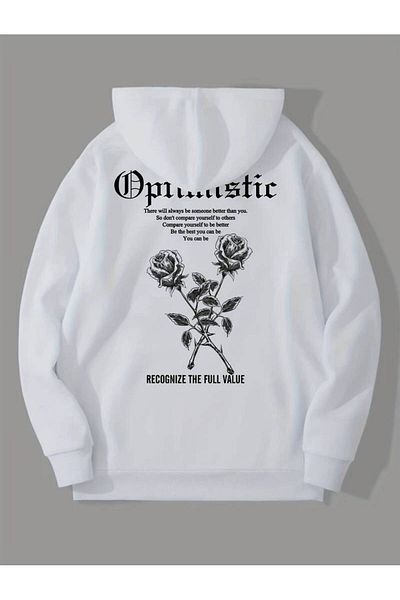 Machetta Χειμερινό φούτερ με κουκούλα Unisex Rose Printed Oversize - 3 κλωστές 100% βαμβάκι